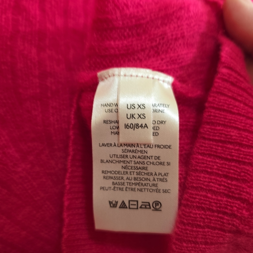 Free People Elias Cashmere Sweater in Hot Pink XS Soft Cozy V-neck - Picture 7 of 8